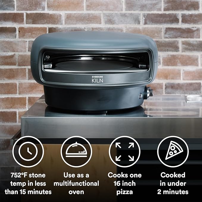 Everdure KILN R Series 2-Burner Gas Pizza Oven - 16” Restaurant Quality Pizza in Under 2 Minutes - Backyard, Portable Pizza Oven for Families & Pizza Enthusiasts, Cooks More Than Pizza, Stone