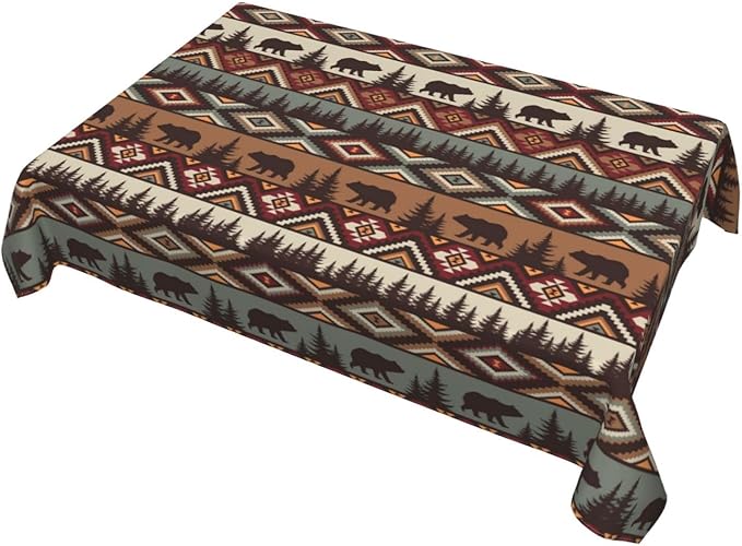 Vintage Rustic Tablecloth 54"x72" Outdoor Indoor Washable Waterproof Bear Mountain Table Cloth for Parties Picnic Bbqs Kitchen Dining Room Decor, Rectangle Table Covers