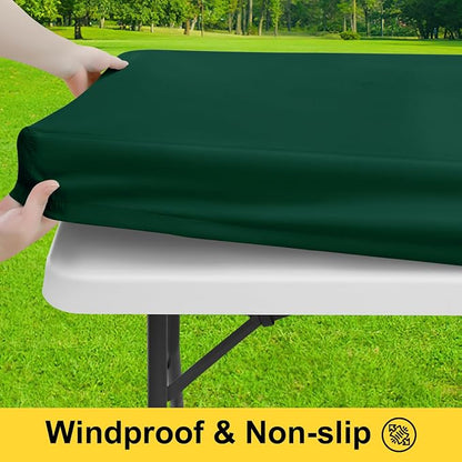Smiry Picnic Table Cover with Bench Covers, Waterproof Elastic Fitted Polyester Tablecloths for 6 Ft Rectangle Tables, Washable Windproof Tablecloth for Camping, Outdoor (Hunter Green, 30x72 Inches)