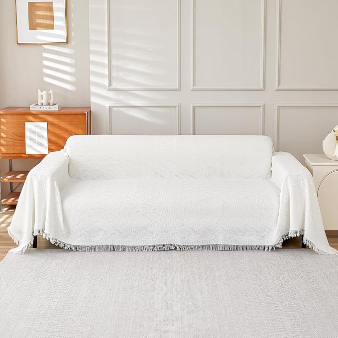AIVIA Armless Loveseat Cover Sheet Blanket, Anti Slip Throw Cushion Covers for 2 Seater Armless Couches, Love-Seat Furniture Decor Slipcovers Protector for Dogs Cats (71” x 91” White)