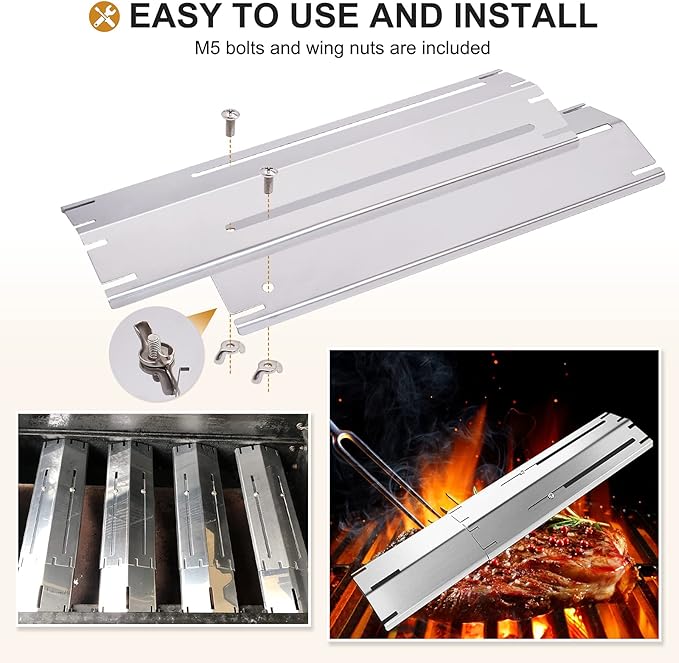 Criditpid Universal Replacement Stainless Steel Heat Plate, Heat Tent, Flavorizer Bar, Burner Cover, Flame Tamer for Brinkmann, Charbroil, Nexgrill, Backyard, Extends from 11.75" up to 21" L, 5-Pack
