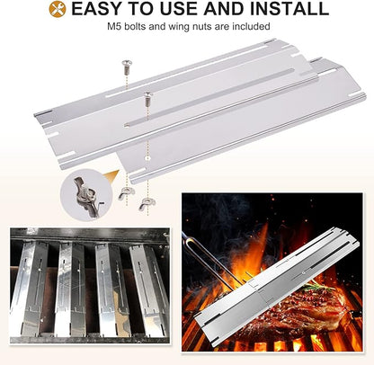 Criditpid Universal Replacement Stainless Steel Heat Plate, Heat Tent, Flavorizer Bar, Burner Cover, Flame Tamer for Brinkmann, Charbroil, Nexgrill, Backyard, Extends from 11.75" up to 21" L, 5-Pack