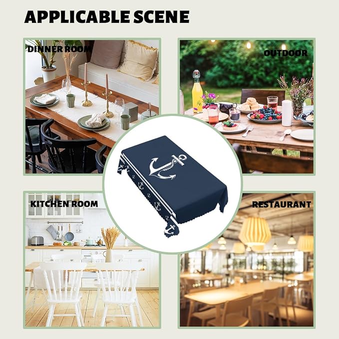 Nautical Decorative Rectangle Tablecloth Anchor Sailing Ocean Dark Navy Blue Rectangle Tablecloth Picnic Table Cover BBQ Table Cloths Polyester for Kitchen Coffee 52" x 70" 4-6 Seats