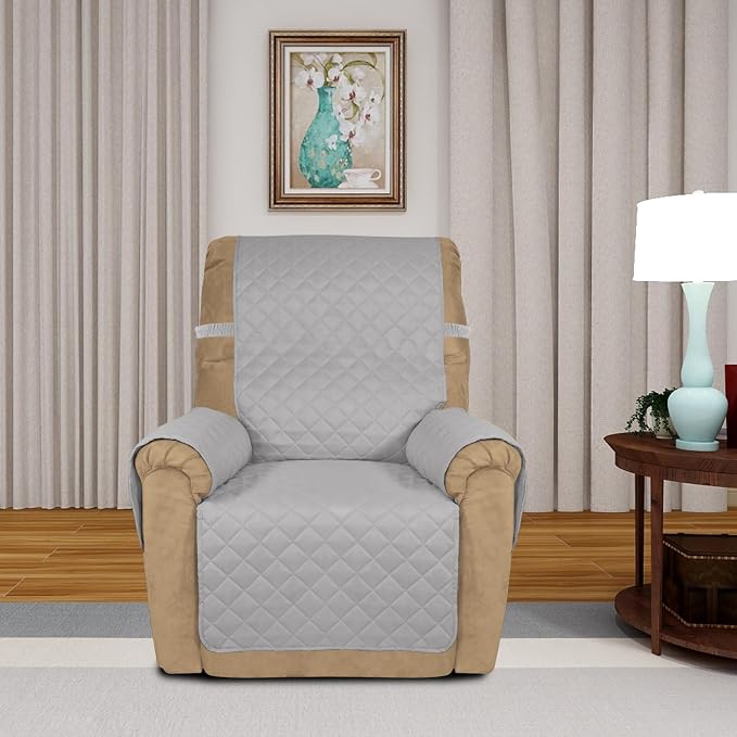PureFit Reversible Recliner Chair Covers Couch Covers for Dogs, 19 in | Light Gray/Light Gray, Water Resistant Couch Protector, Washable Pet Couch Cover with Non Slip and Elastic Straps For Kids
