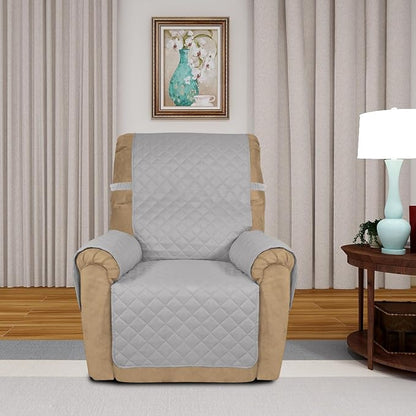 PureFit Reversible Recliner Chair Covers Couch Covers for Dogs, 19 in | Light Gray/Light Gray, Water Resistant Couch Protector, Washable Pet Couch Cover with Non Slip and Elastic Straps For Kids