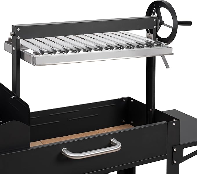 KoolMore 54 in. Charcoal BBQ Grill, Santa Maria Argentine Outdoor Grill with Interchangeable V Grates, Large Barbecue Grill for Outdoor Cooking, Black