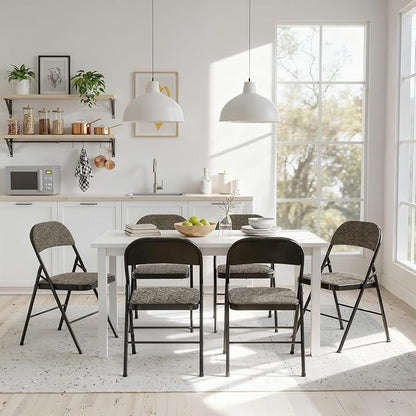 DUMOS 8 Pack Folding Chairs with Padded Cushion and Back - Fabric Stackable Portable Dining Chairs Set, for Home and Office, Conference, Wedding, Party, Patio, Garden, for Indoor Outdoor, Black Grey