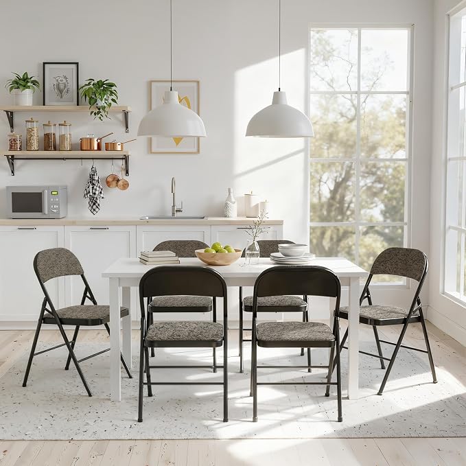 DUMOS 10 Pack Folding Chairs with Padded Cushion and Back - Fabric Stackable Portable Dining Chairs Set, for Home and Office, Conference, Wedding, Party, Patio, Garden, for Indoor Outdoor, Black Grey
