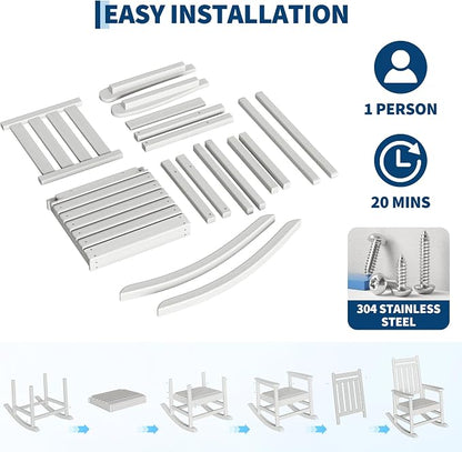 Garvee HDPE Rocking Chair Outdoor Set of 4 with 2 Side Table - Poly High Back Porch Rocker Chairs for Adults - All Weather Resistant Furniture for Patio Front Porch - White