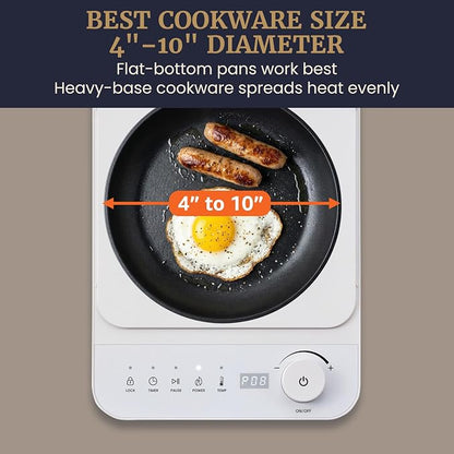 Elite Gourmet Slim Portable Induction Cooktop, 1500W, 10 Power Levels | Digital touch controls, precise 140°F-465°F range, built-in timer & child lock, 2in countertop design