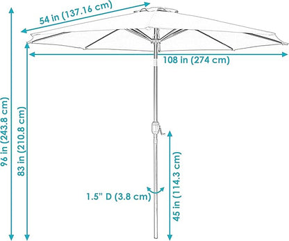 Sunnydaze Outdoor Patio Umbrella - Polyester Table Market Umbrella with Push-Button Tilt and Crank - 8 Sturdy Ribs - Burnt Orange - 9ft