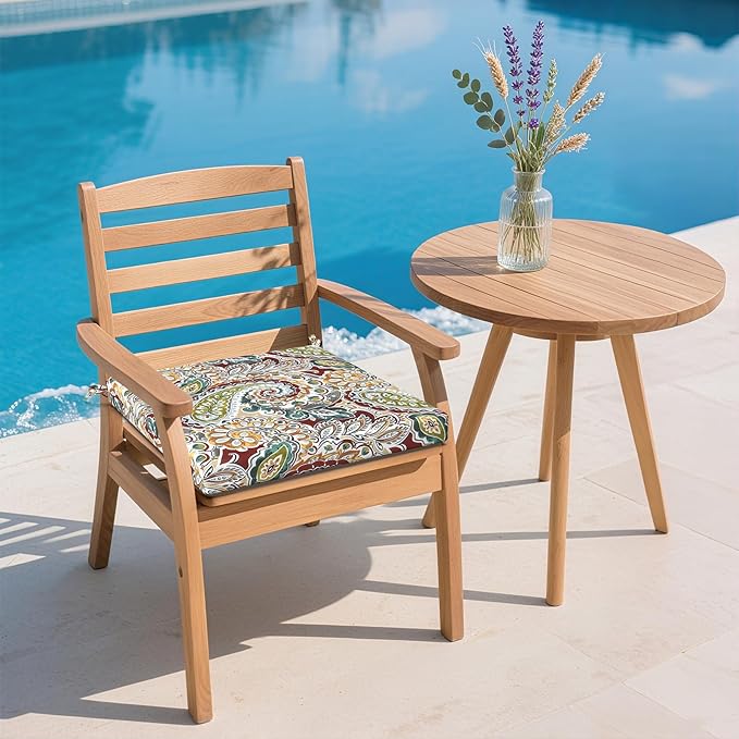DYTXIII Set of 2 Outdoor Chair Cushions, Water Resistant 18.5"x16"x2" Square Seat Cushion for Patio Dining Chairs, High-Density Replacement Pads for Indoor Outdoor Furniture - Paisley Chilli
