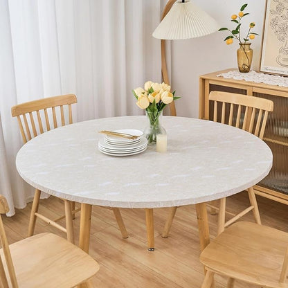 LIBERECOO Round Vinyl Fitted Tablecloth with Flannel Backing Elastic Edge Table Cover Waterproof Stain-Resistant Wipeable Tablecloths Fits 40-44 Inch Round Tables