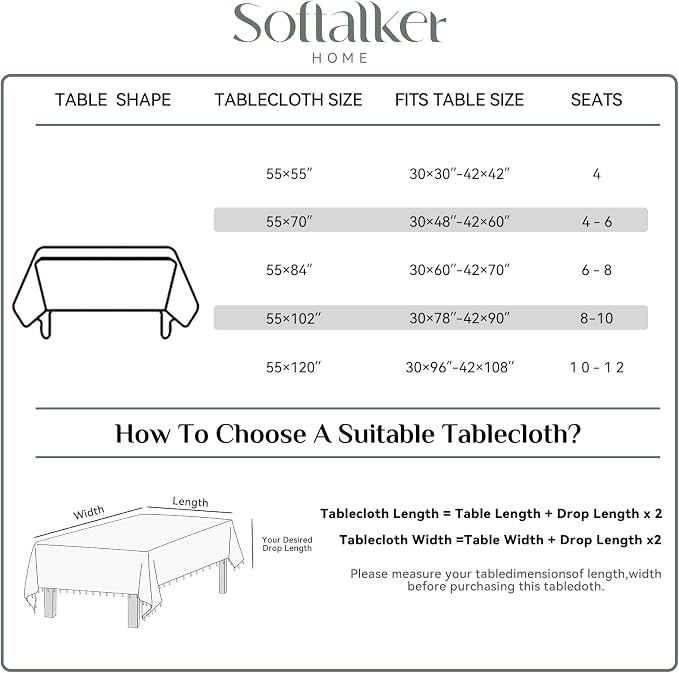 Softalker Checkered Tablecloth Rectangle, Outdoor Linen Cotton Gingham Table Cloth with Tassel, Heavy Duty Wrinkle Free Buffalo Plaid Table Cover for Kitchen Dining Summer Party - 55 x 70 Inch, Blue