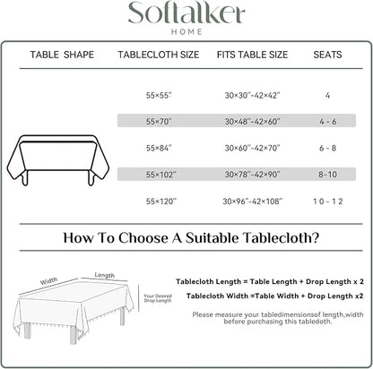 Softalker Checkered Tablecloth Rectangle, Outdoor Linen Cotton Gingham Table Cloth with Tassel, Heavy Duty Wrinkle Free Buffalo Plaid Table Cover for Kitchen Dining Summer Party - 55 x 70 Inch, Blue