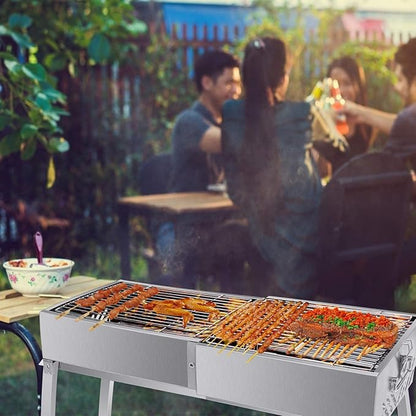 Portable Charcoal Grill, Foldable Suitcase BBQ Grill for Camping & Outdoor Barbecue, Height Adjustable Camping Grill with Accessories, Large Capacity Barbecue Fire Pit for Patio and Family Gathering,