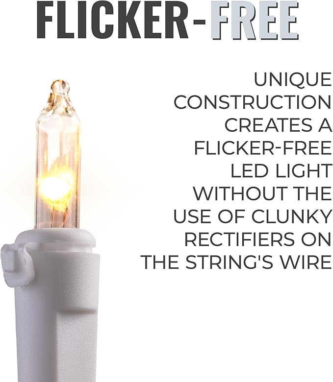 612 Vermont 100 LED Clear Christmas Lights on White Wire, UL Approved, Indoor and Outdoor Use, 24.75 Foot of Lighted Length, 25.4 Foot of Total Length