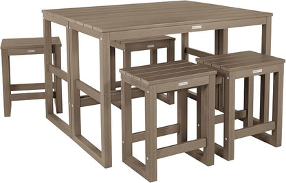 highwood Monroe 6-Piece Counter Height Modern Balcony Set, 2 Tables and 4 Stools, Woodland Brown