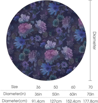 Vintage Flower Round Tablecloth, Gothic Garden Dark Florals Rustic Roses Boho Botanical Plant Water Resistant Wipeable Table Cover for Picnic Party Holiday Kitchen Dinner Table 50"