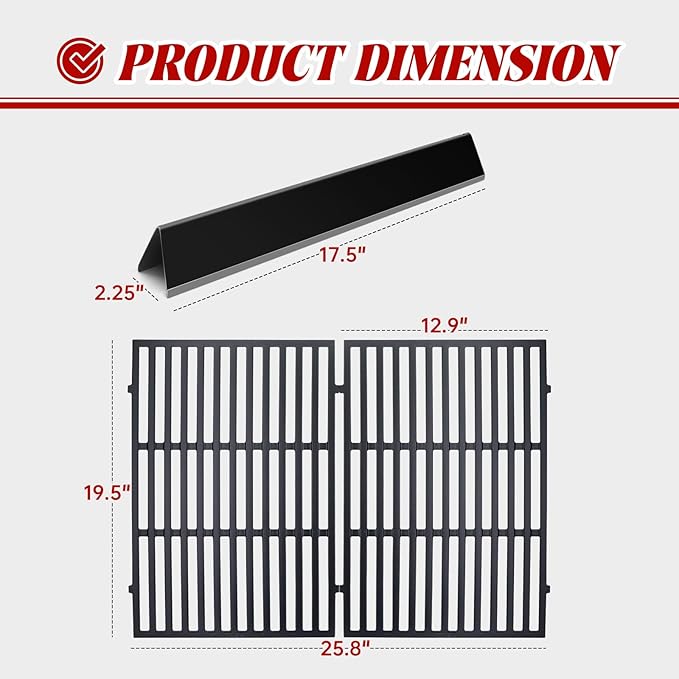 7620 7621 Flavorizer Bars for Weber Genesis 300 Series, E310, S310, E320, E330, S330, EP310, EP320, EP330 Grill with Front-Mounted Control (Cast Iron, 7620+7524)