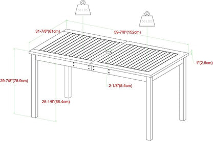 Walker Edison Rendezvous Modern 5 Piece Solid Acacia Wood Outdoor Dining Set, Set of 5, Brown