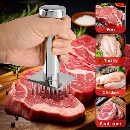 Meat Tenderizer Tool with 18 Sharp Needles, Stainless Steel Meat Tenderizer Mallet One-Piece Design, Easy Grip Meats Mallet Hammer for Tenderizing Chicken Beef Pork