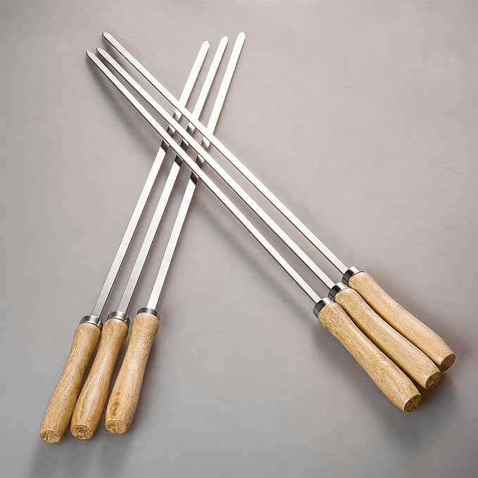 IMEEA 16.5 Inch Flat Stainless Steel BBQ Skewers (12.5 Inch Cooking Area) Kebab Barbecue Skewers for Home Grilling & Kabob, Set of 12