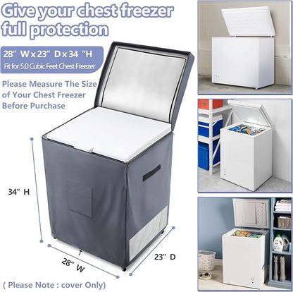 Deep Freezer Covers for Outside,Heavy Duty 600D Durable Chest Freezer Cover Waterproof,Outdoor Freezer Covers for Outside 5.0 Cubic Feet Chest Freezer,Top with Zipper to Open(28"W x 23"D x 34"H,Grey)