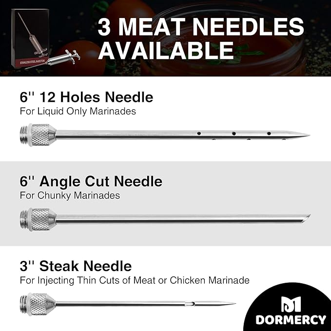 Meat Injector Syringe Kit, Flavor Injector with 3 Marinade Needles, Stainless Steel Kitchen Food Injection Syringe for Turkey Cooking