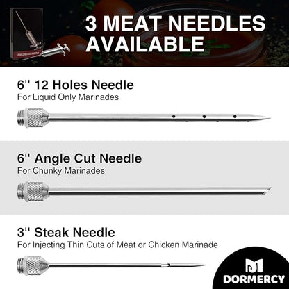 Meat Injector Syringe Kit, Flavor Injector with 3 Marinade Needles, Stainless Steel Kitchen Food Injection Syringe for Turkey Cooking