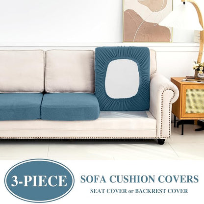 LA MEACK Couch Cushion Covers Seat Cushion Cover Stretch Couch Cover Separate Sectional Sofa Slipcovers Furniture Protector(3 Pieces for Seat or Sofa Backrest, Blue)
