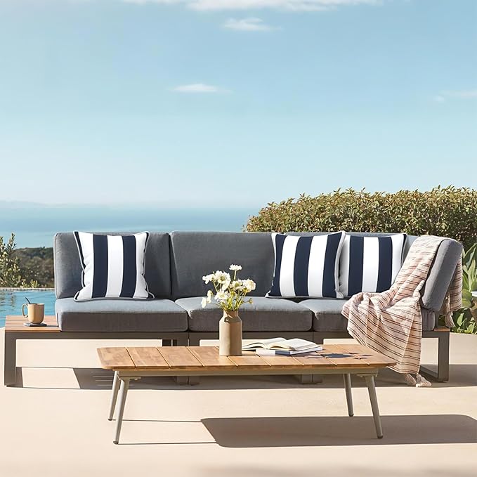 LVTXIII Outdoor Throw Pillow Covers Set of 2, Patio Waterproof Pillow Cases Fade Resistant Accent Pillow Covers for Home and Garden Furniture Decoration, 18"x18", Cabana Navy