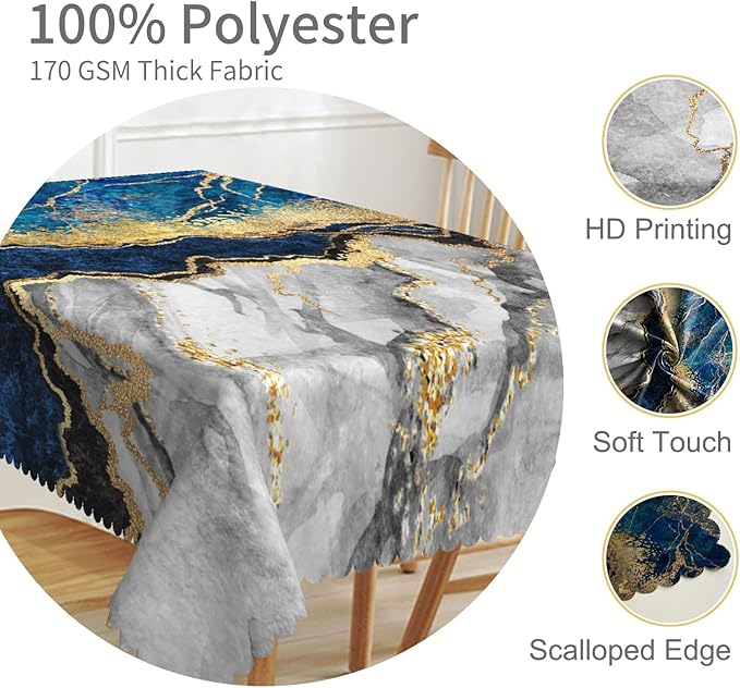 70x90inches Abstract Marble Tablecloth Navy Blue and Grey Gold Glitter Veins Marble Texture Table Cloth Waterproof Stain Resistant Table Cover for Kitchen Dining Buffet Birthday Party Decor