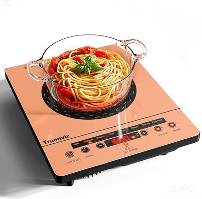 Single Burner Electric Cooktop, One Burner Ceramic Stove 1800W, Portable Electric Cooktop with Touch Control, Child Safety Lock, 4 Hour Timer, Overheat Protection, 110V-120V Plug in, Orange