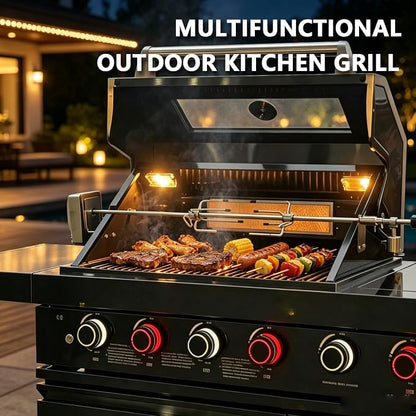 Outdoor Kitchen Island Grill, 6-Burner Gas Grill with Refrigerator, Sink & Food Prep Countertop, Heavy Duty Stainless Steel Modular Outdoor Kitchen for Backyard, Patio