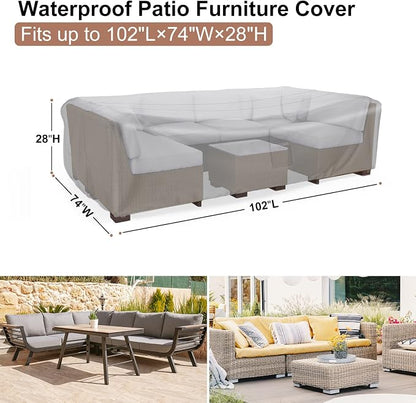 Waterproof Outdoor Patio Furniture Covers 102"L×74"W×28"H Black | Rain, Dust & UV Protection; Heavy-duty Oxford Resists Tears & Fading; Keeps Dining Tables & Chair Sets Dry on Patio & Deck