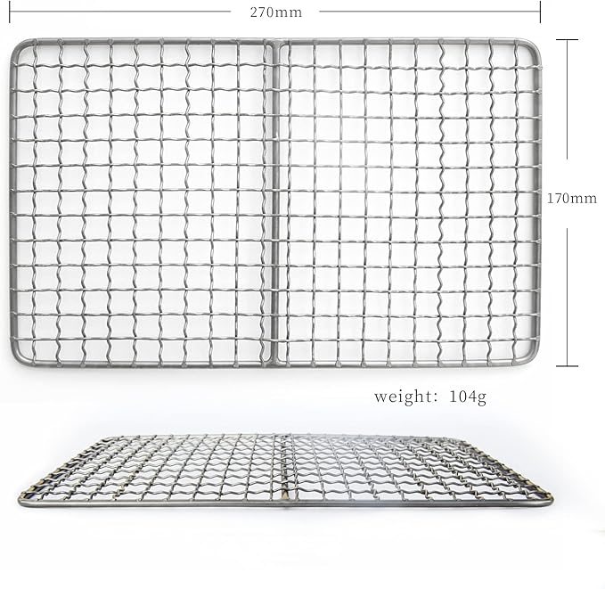TiTo Titanium BBQ Net Grill Portable Ultralight Non-Stick Meat Grill Grate for Home Garden Outdoor Camping Picnic Hiking Charcoal Holder with Storage Bag (A)