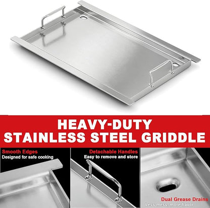 Full Size Griddle Insert - Compatible with Napoleon Prestige/Prestige Pro/Built In 700 Series/Rogue 525, Heavy-Duty Flat Top Griddle with Integrated Grease Traps, Stainless Steel BBQ Grill Accessory