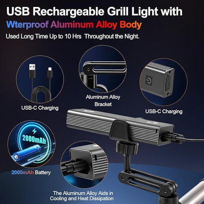Rechargeable LED Grill Lights and Flashlight for Outdoor Grill with Magnetic, IPX5 Waterproof, 2-Level Brightness, USB-C Charging, Portable Grill Accessories, Grilling Gift for Men, Dad, Grill Lights