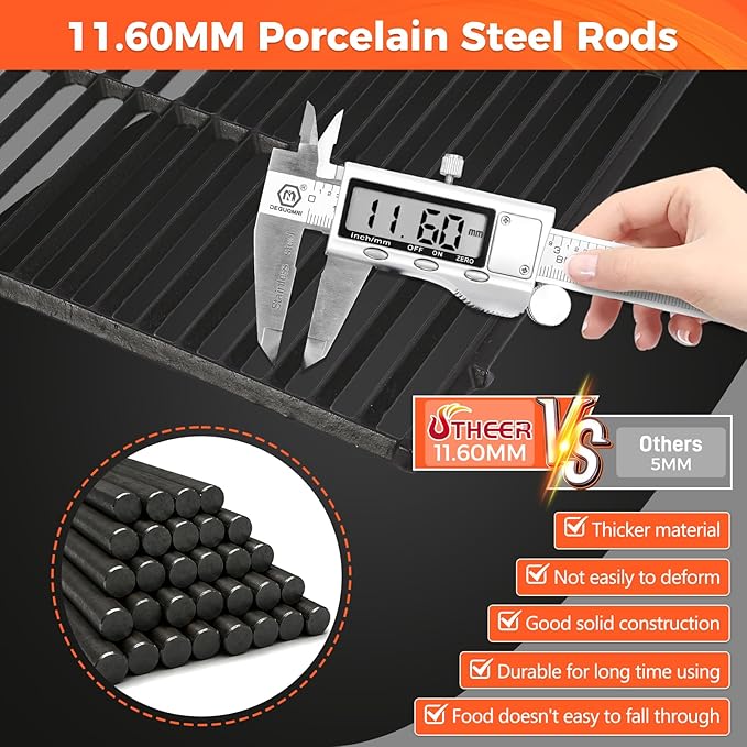 Utheer Matte Porcelain-Enameled Cast Iron Grill Grates Replacement for Weber Genesis 300 & 400 Series (2025+ Models), Fits E/S-325, E/S-330, E/S-335, E/S-435, E-430, EX-335, Nonstick Cooking Grate