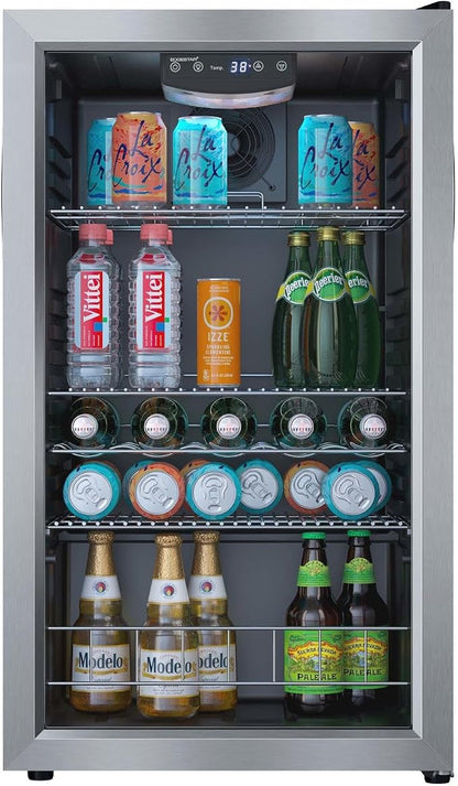 EdgeStar BWC121 19 Inch Wide 105 Can Capacity Extreme Cool Beverage Center - Stainless Steel | Freestanding, 105 Can Capacity, Reversible door, Digital Display, LED Light, Stainless Steel