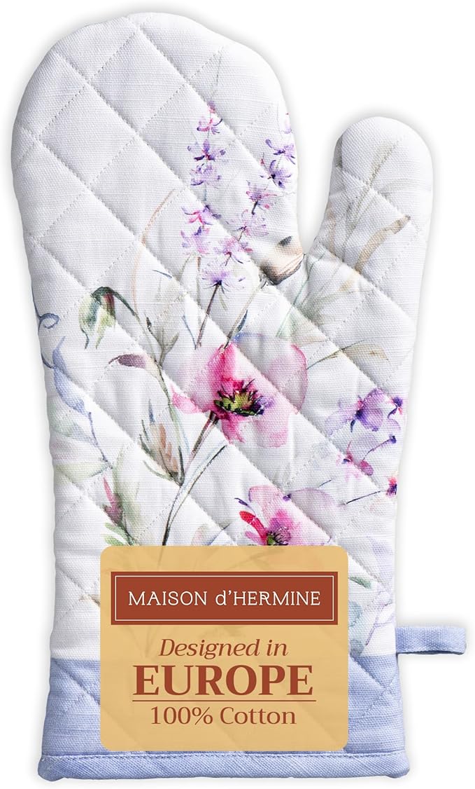 Maison d'Hermine Oven Gloves 100% Cotton Oven Mitt 7" x 13" with Loop Heat Resistant BBQ Cooking Gloves Baking Grilling Kitchen Hotel Home Farmhouse Spring Summer (Pack of 1, Summer Floral)
