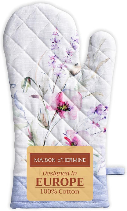 Maison d'Hermine Oven Gloves 100% Cotton Oven Mitt 7" x 13" with Loop Heat Resistant BBQ Cooking Gloves Baking Grilling Kitchen Hotel Home Farmhouse Spring Summer (Pack of 1, Summer Floral)