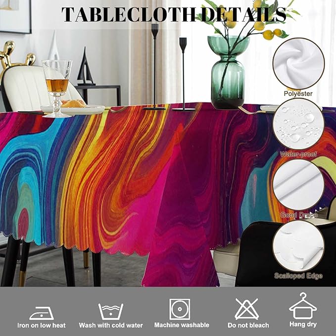 Swono Chaotic Waves Table Cloth Rectangle Tables Abstract African Rainbow Chaotic Wave Pattern Kitchen Table Cover Oblong 52"X70" Tablecloth for Dining Table Buffet Parties Patio Camping
