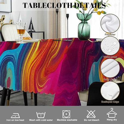 Swono Chaotic Waves Table Cloth Rectangle Tables Abstract African Rainbow Chaotic Wave Pattern Kitchen Table Cover Oblong 52"X70" Tablecloth for Dining Table Buffet Parties Patio Camping