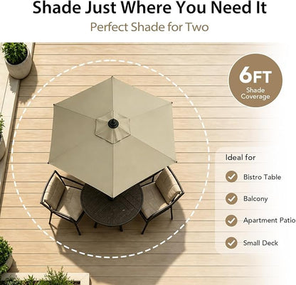 AMMSUN 6FT Patio Umbrella, Outdoor Table Umbrella with Push Button Tilt | UPF50+ Sun Protection and Water-Resistant Fabric, Premium Steel Pole and Ribs, Height-Adjustable and Push-Button Tilt