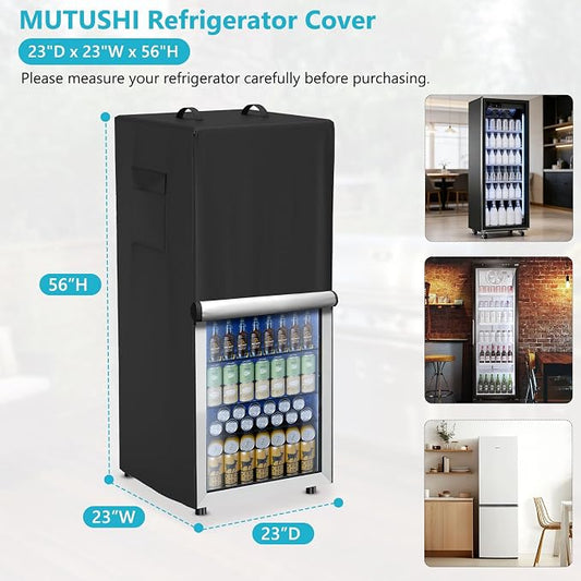 Refrigerator Cover Waterproof Dustproof Fridge Cover Outdoor Refrigerator Covers with Double Zipper and Large Mesh Vent Suitable for Upright Freezers/Beverage Refrigerators 23"D x 23"W x 56"H