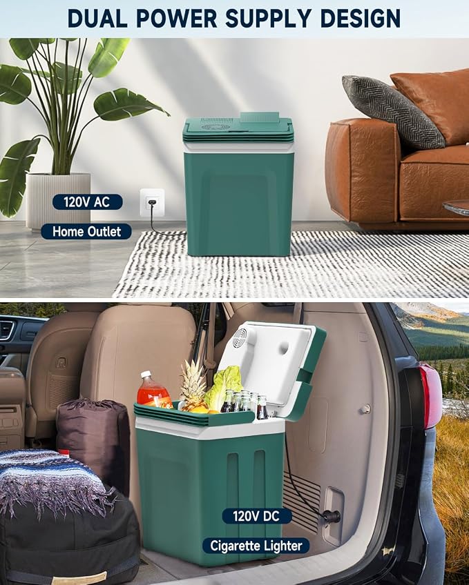 TopAutoGear 25L/30L Portable Electric Cooler & Warmer 32℉-149℉, Small Refrigerator with Handle, 110V AC and 12V DC Car Fridge, Camping/Outdoor/Travel Cooler for Vehicles & Trucks, Army Green 25L