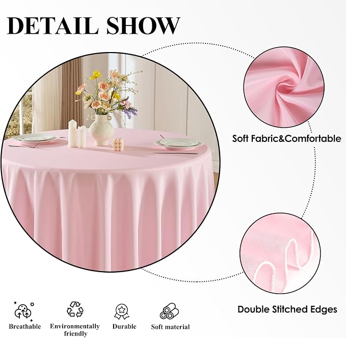 6 Pack Pink Round Tablecloths 132 Inch for Dining Tables | Washable Decorative Linen Polyester Table Cover for Banquets Buffets Parties and Weddings