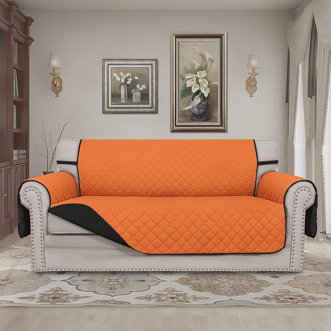 Easy-Going Reversible Couch Cover, 2 Cushion Sofa, Orange/Black | Oversized Loveseat Slipcover For Dogs, Water Resistant Mat, Living Room, Non-Slip Sofa Cover, Pet Friendly